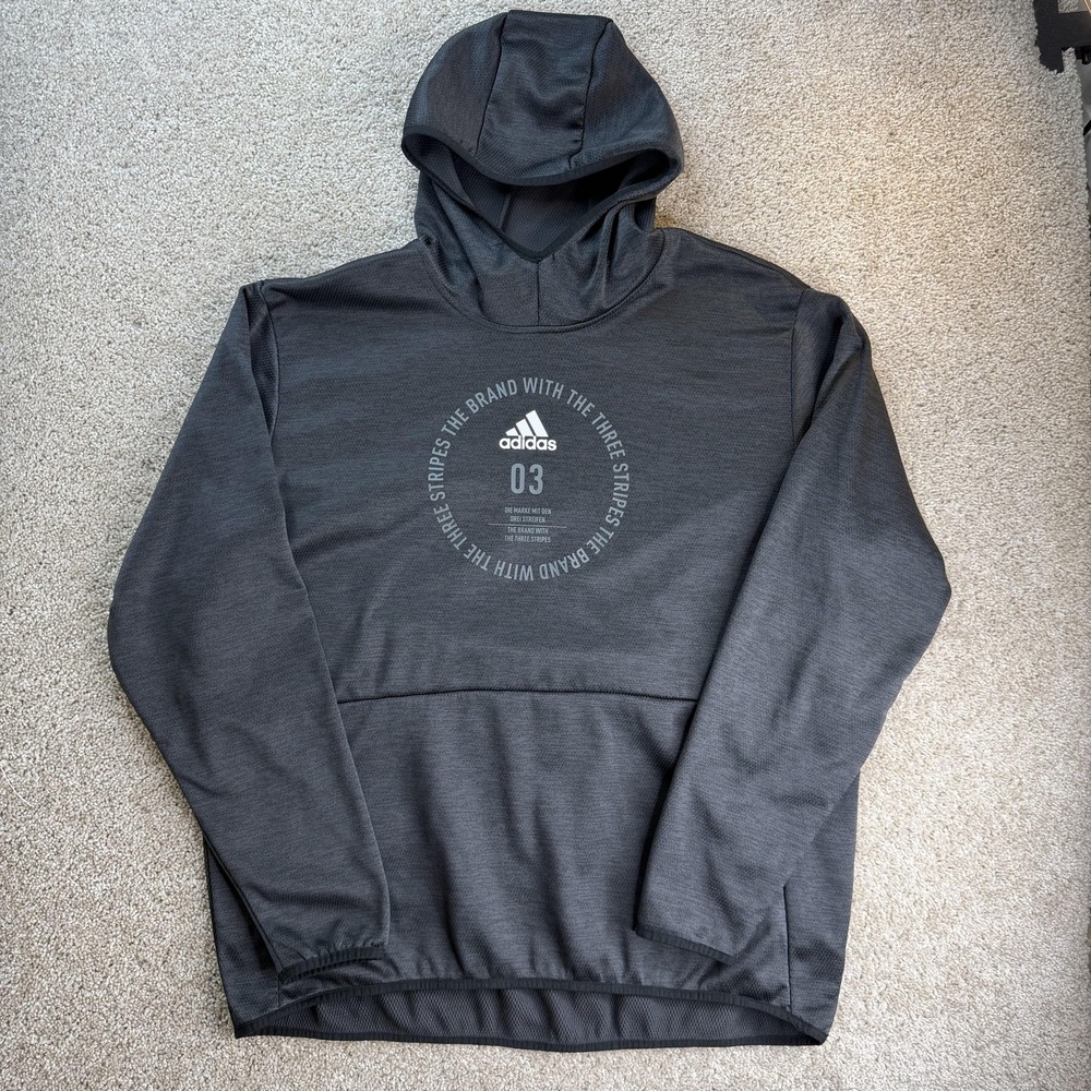 Adidas Hoodie Mens 2XL Gray Pullover Knit Sweatshirt Three Stripes Logo